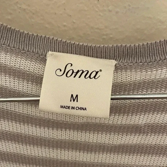 Soma Womens Striped Long Cardigan Size M Open Front Duster Gray Minimalist - Picture 5 of 6